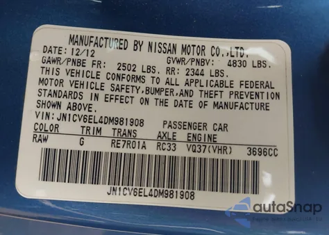 2013 Infiniti G37 from USA, damaged, VIN JN1CV6EL4DM981908